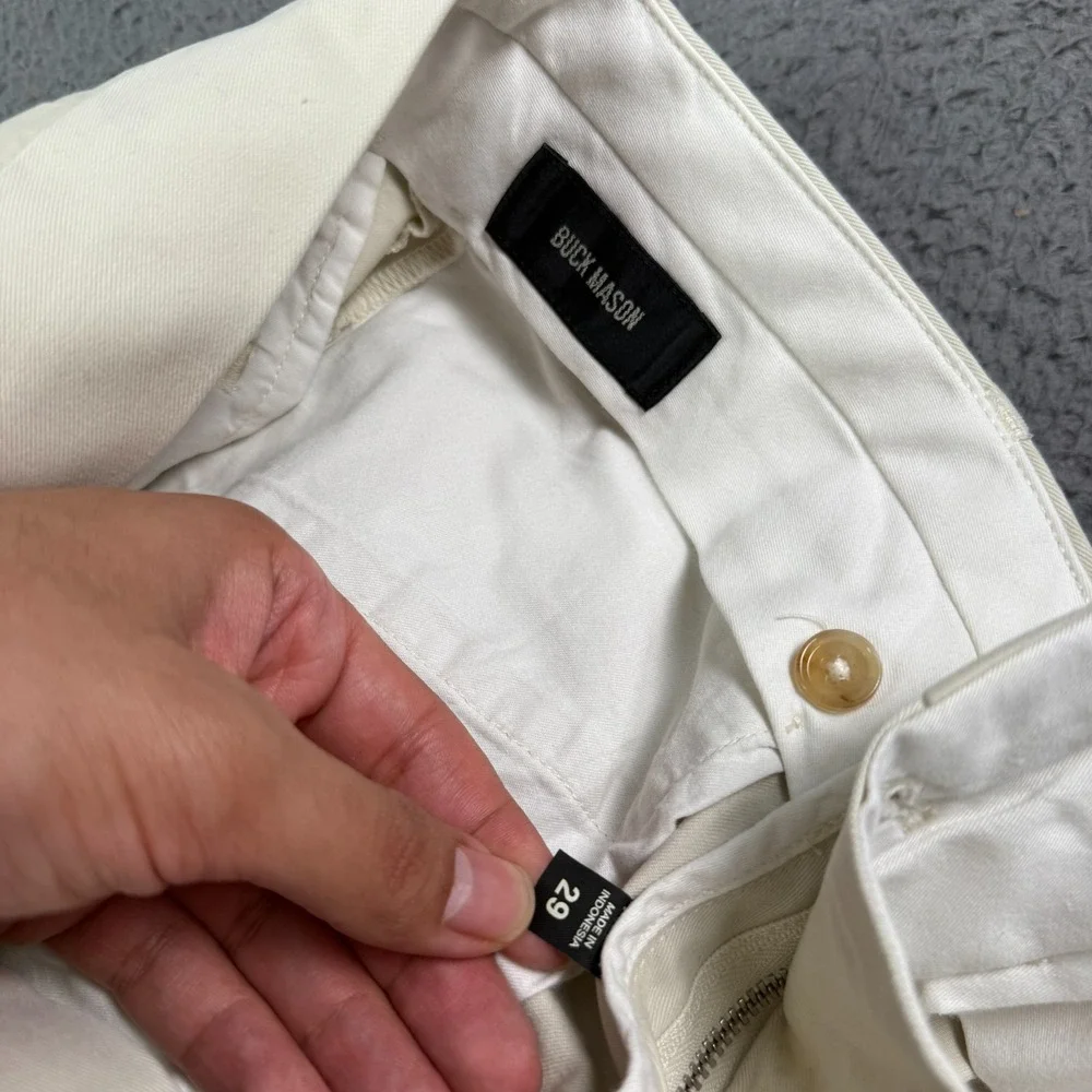 Buck Mason Cotton Twill El Camino Pants Mens 29x31 Pearl Snap White Beige Chino
